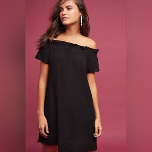 ANTHROPOLOGIE Amadi Maella Off-The-Shoulder  Black Dress Xs Petite